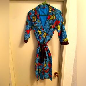 Made in Ghana Ankara Wrap Midi Dress with Elbow Sleeves